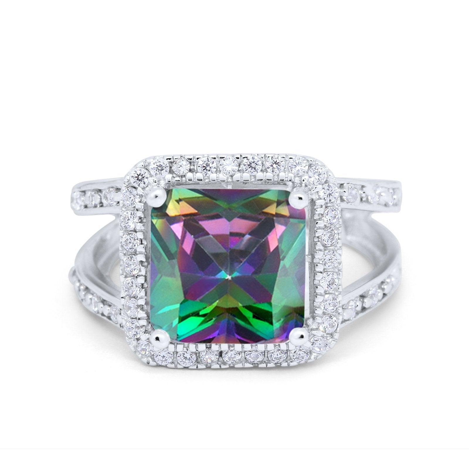 Halo Princess Shape Engagement Ring Simulated CZ 925 Sterling Silver