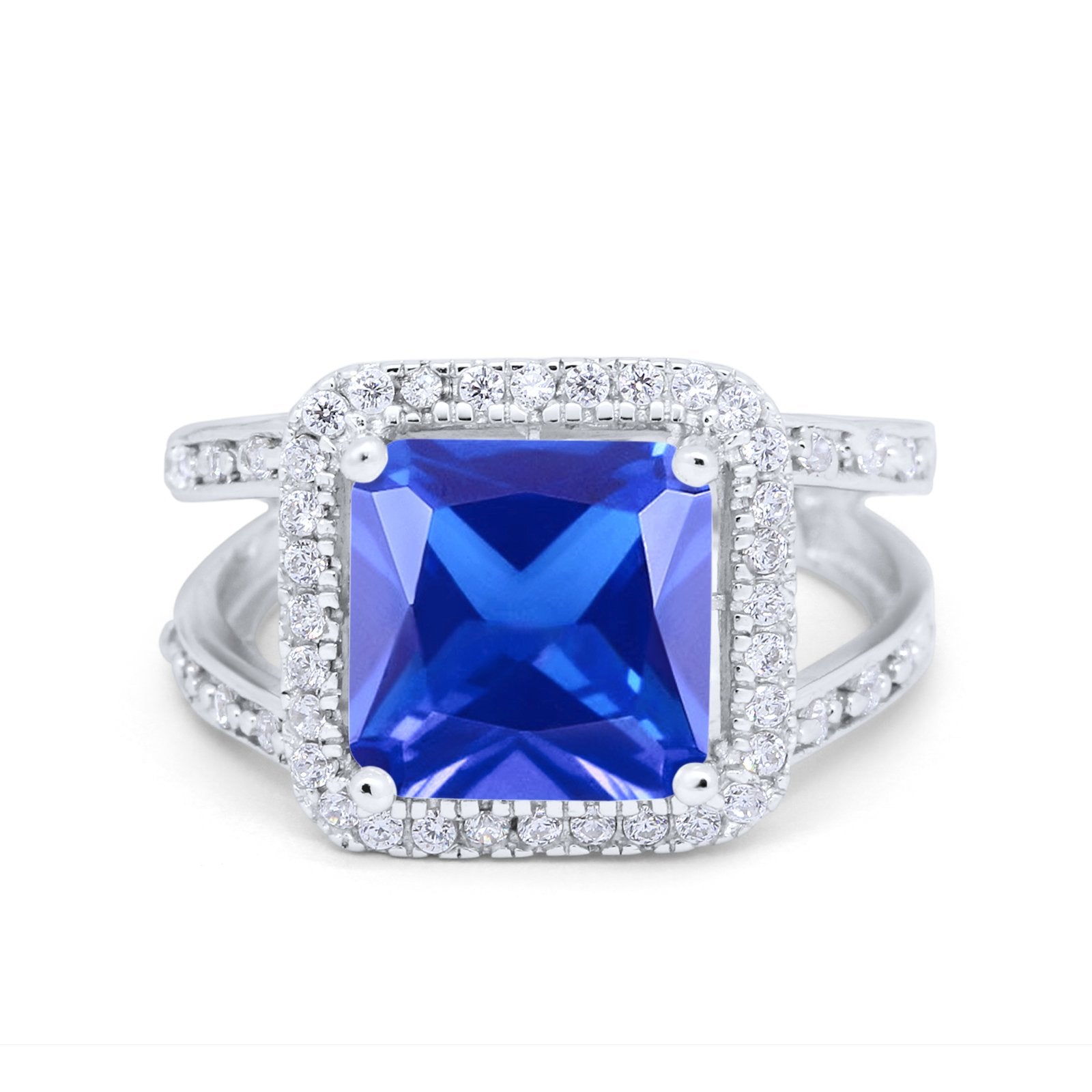 Halo Princess Shape Engagement Ring Simulated CZ 925 Sterling Silver
