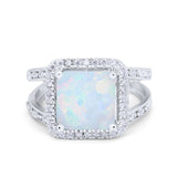 Halo Princess Shape Engagement Ring Simulated CZ 925 Sterling Silver