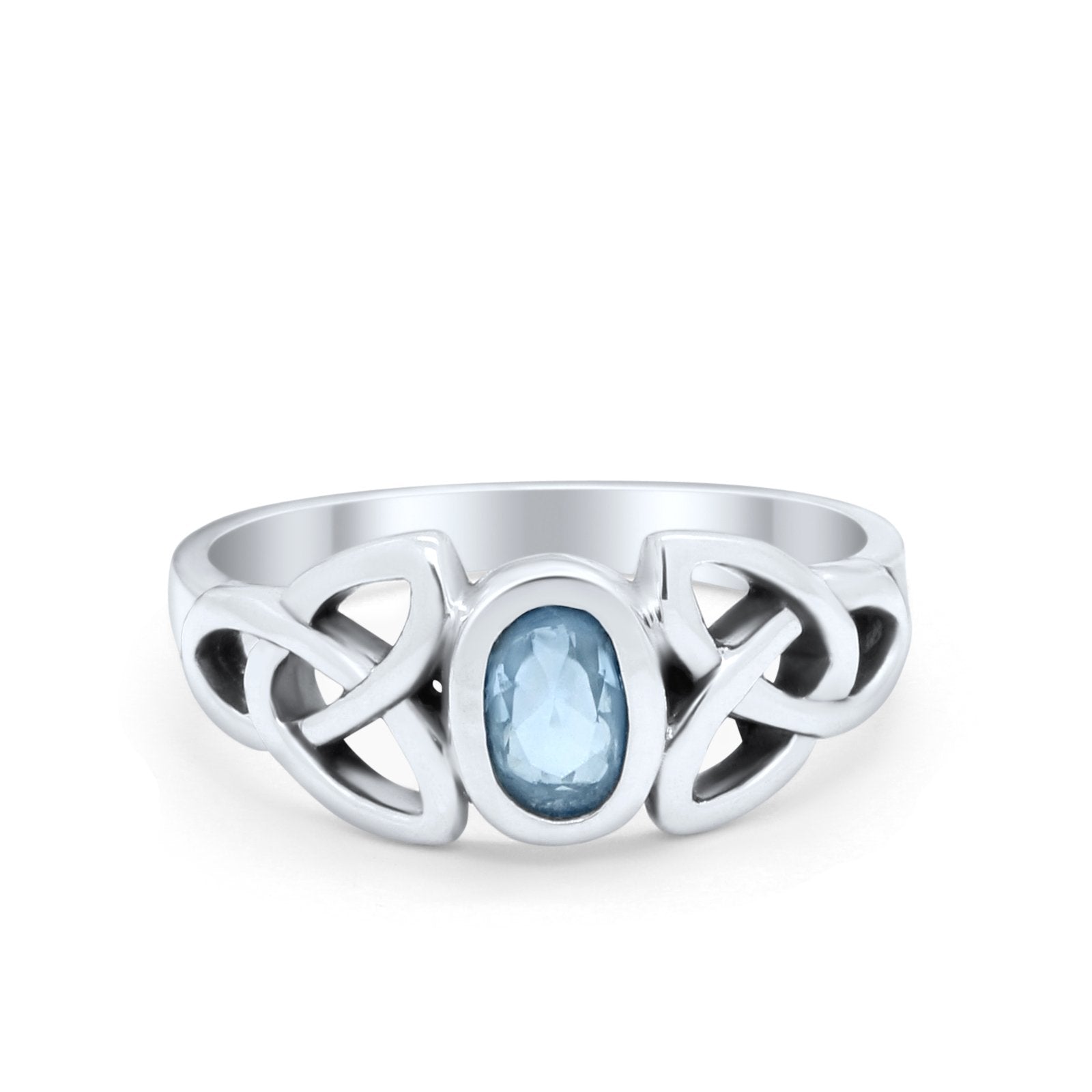 Celtic Ring Oval Bezel Simulated CZ 925 Sterling Silver