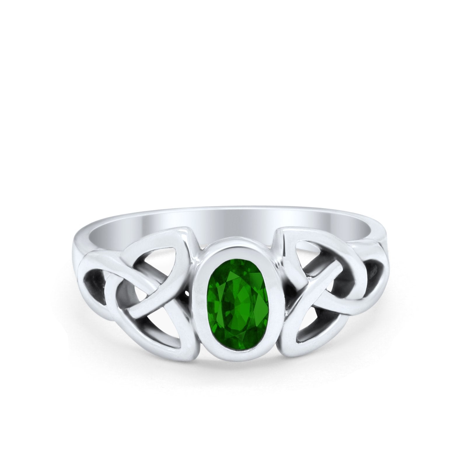 Celtic Ring Oval Bezel Simulated CZ 925 Sterling Silver