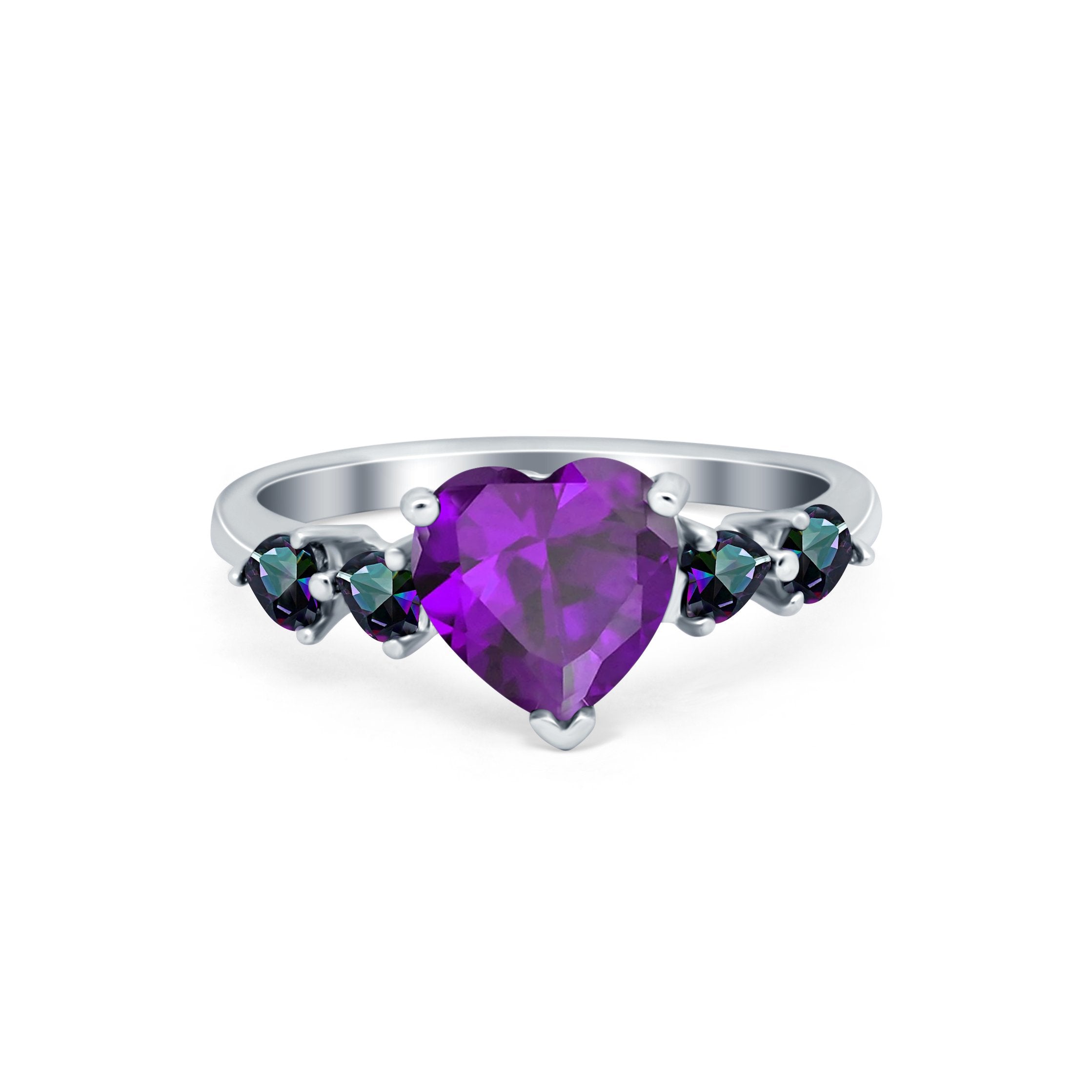 Heart Promise Wedding Ring Simulated Rainbow Cubic Zirconia 925 Sterling Silver