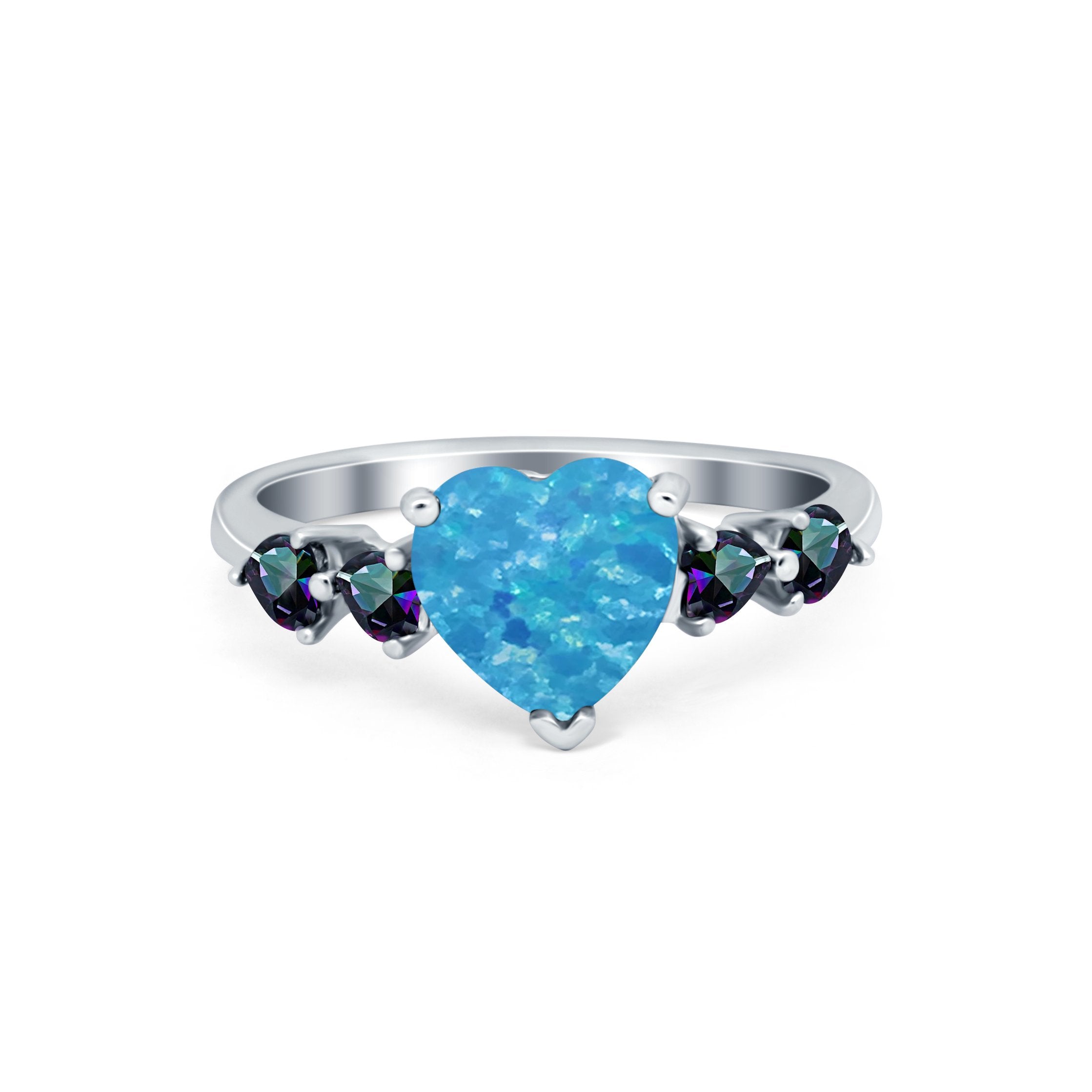 Heart Promise Wedding Ring Simulated Rainbow Cubic Zirconia 925 Sterling Silver