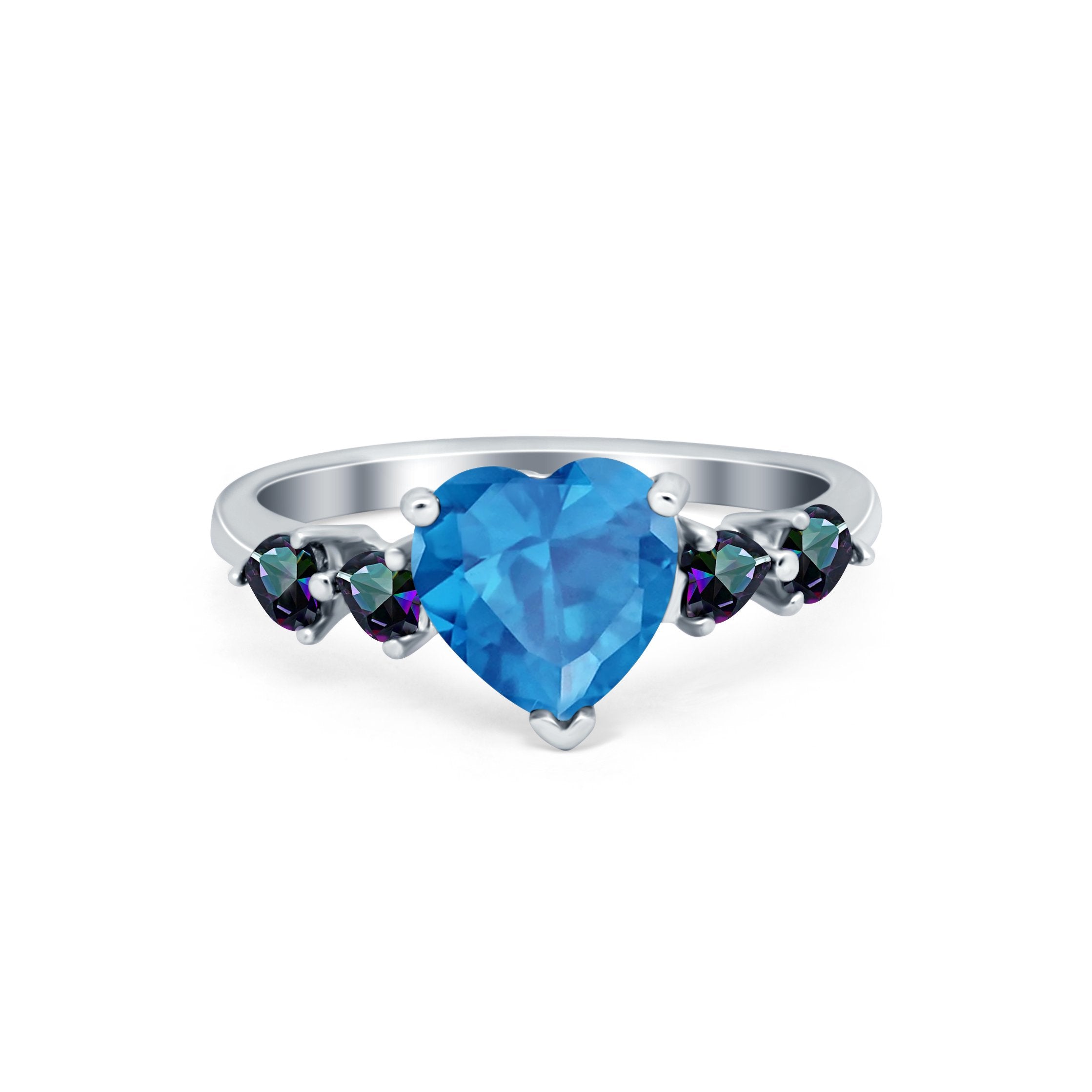 Heart Promise Wedding Ring Simulated Rainbow Cubic Zirconia 925 Sterling Silver