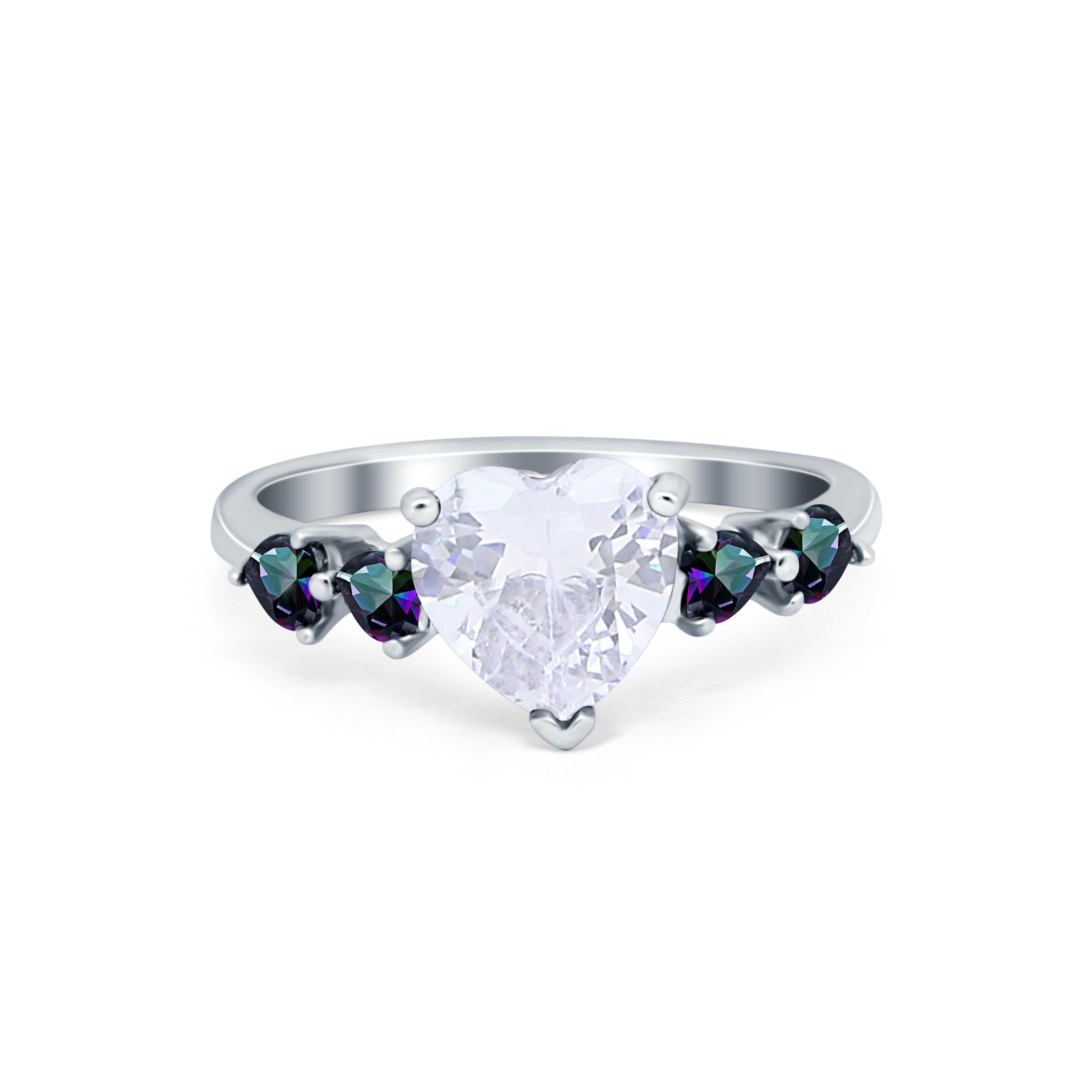 Heart Promise Wedding Ring Simulated Rainbow Cubic Zirconia 925 Sterling Silver