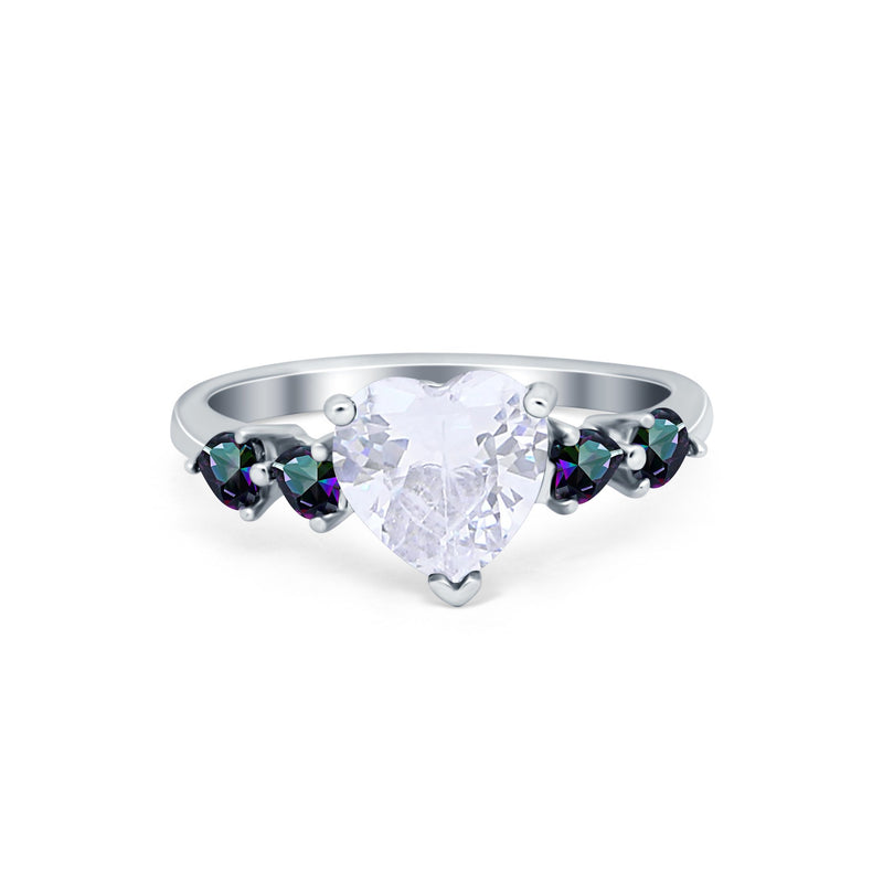 Heart Promise Wedding Ring Simulated Rainbow Cubic Zirconia 925 Sterling Silver