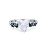 Heart Promise Wedding Ring Simulated Rainbow Cubic Zirconia 925 Sterling Silver