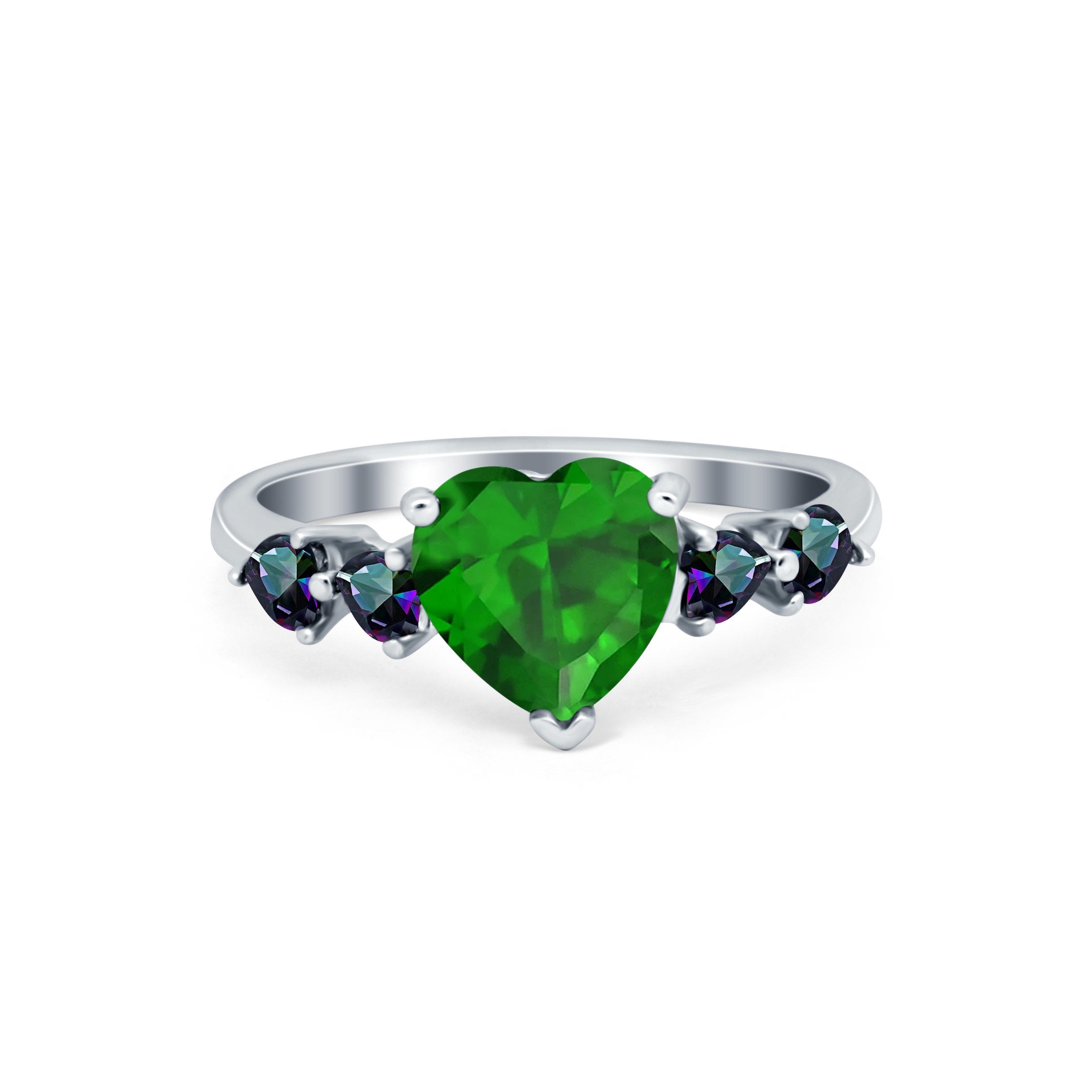 Heart Promise Wedding Ring Simulated Rainbow Cubic Zirconia 925 Sterling Silver