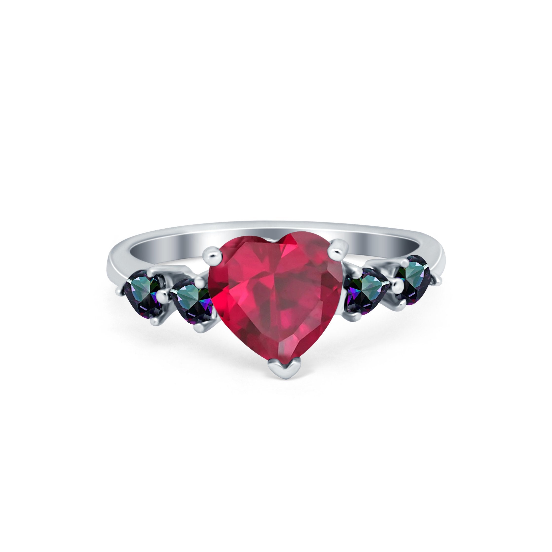 Heart Promise Wedding Ring Simulated Rainbow Cubic Zirconia 925 Sterling Silver