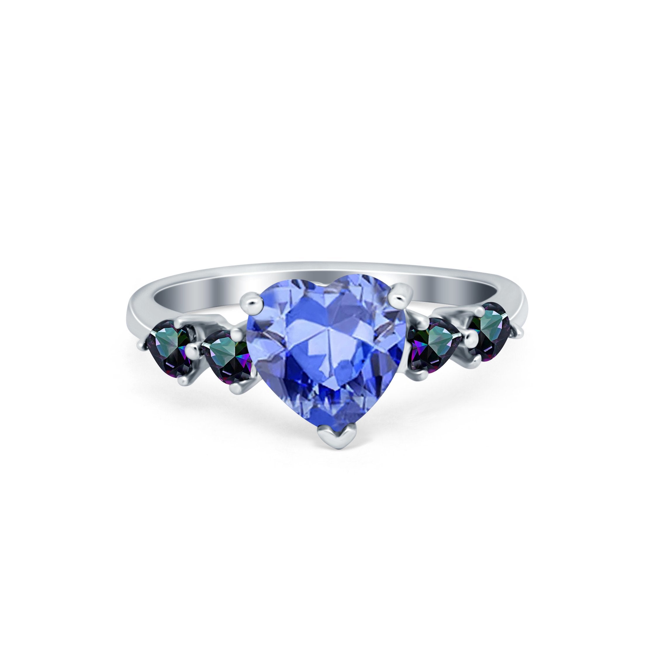 Heart Promise Wedding Ring Simulated Rainbow Cubic Zirconia 925 Sterling Silver