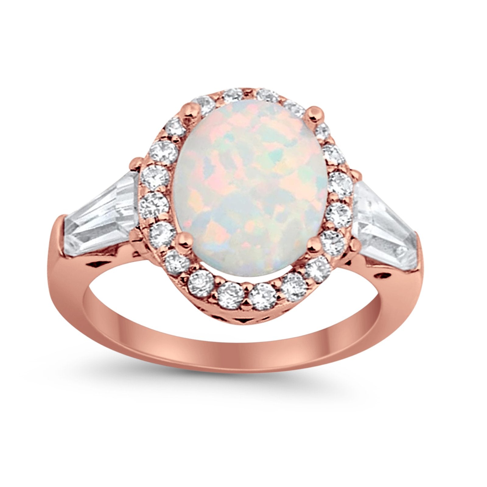 Halo Fashion Ring Round Baguette Simulated CZ 925 Sterling Silver