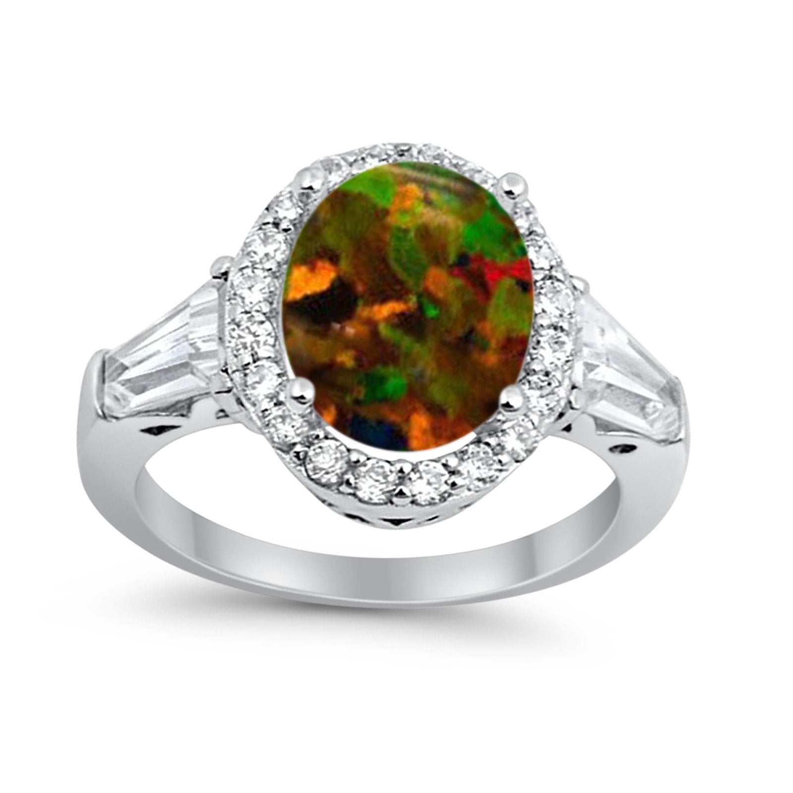Halo Fashion Ring Round Baguette Simulated CZ 925 Sterling Silver