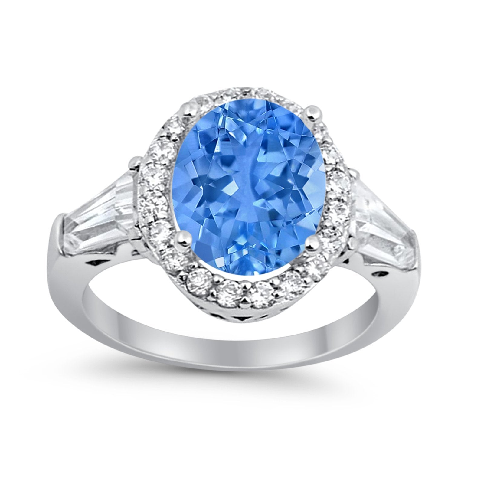 Halo Fashion Ring Round Baguette Simulated CZ 925 Sterling Silver