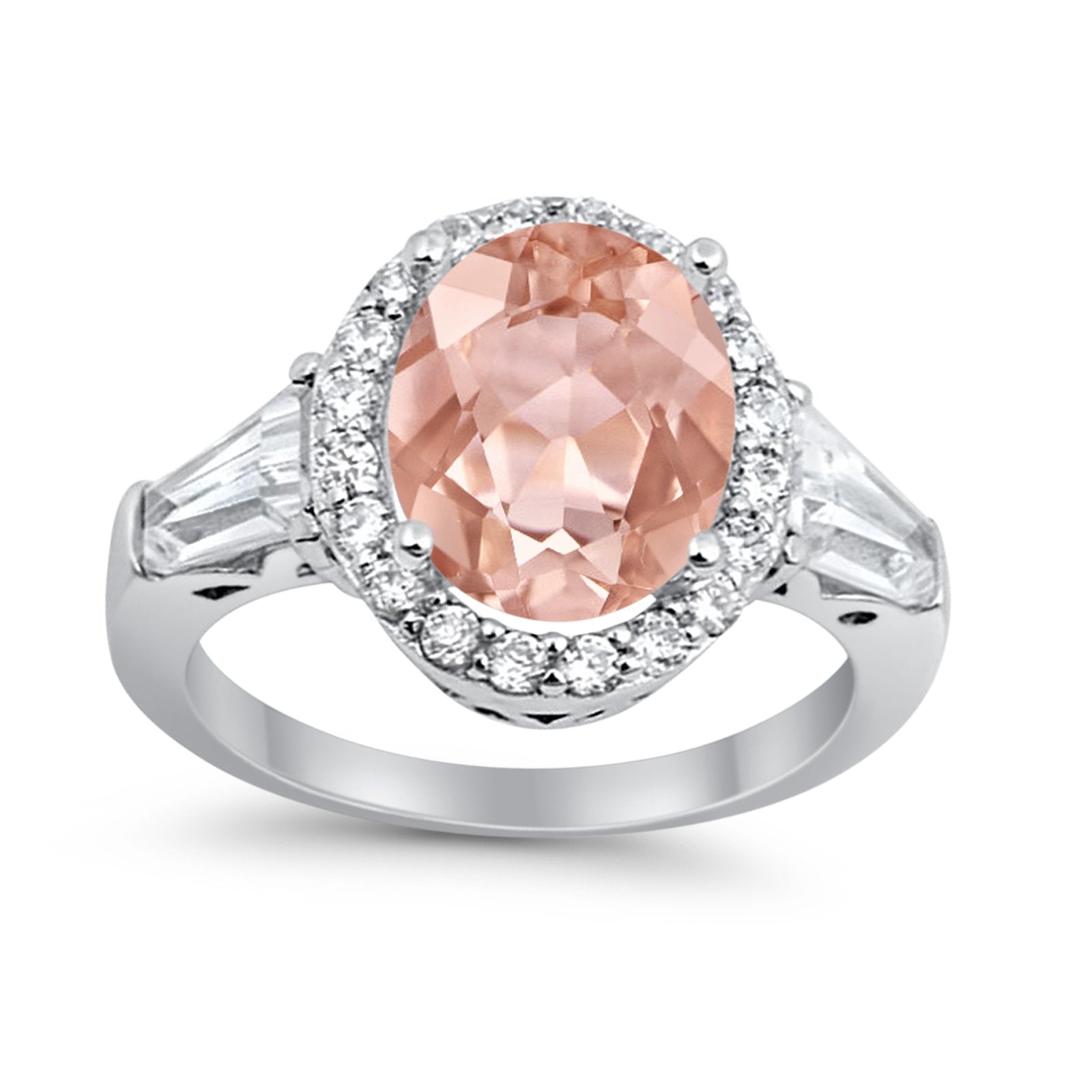 Halo Fashion Ring Round Baguette Simulated CZ 925 Sterling Silver