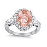 Halo Fashion Ring Round Baguette Simulated CZ 925 Sterling Silver