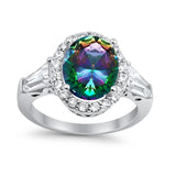 Halo Fashion Ring Round Baguette Simulated CZ 925 Sterling Silver