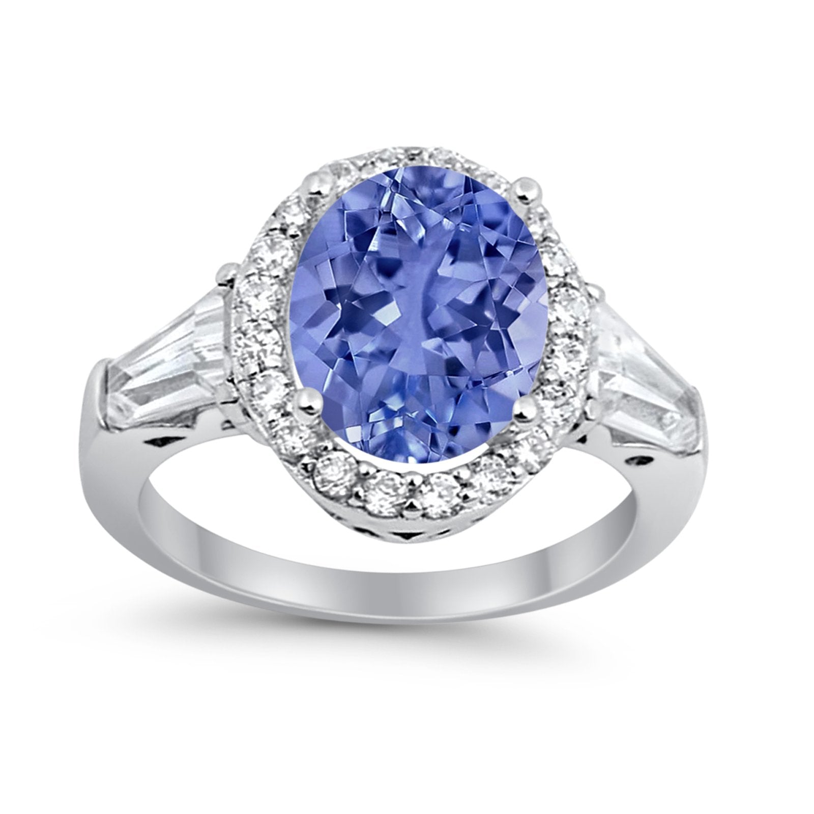 Halo Fashion Ring Round Baguette Simulated CZ 925 Sterling Silver