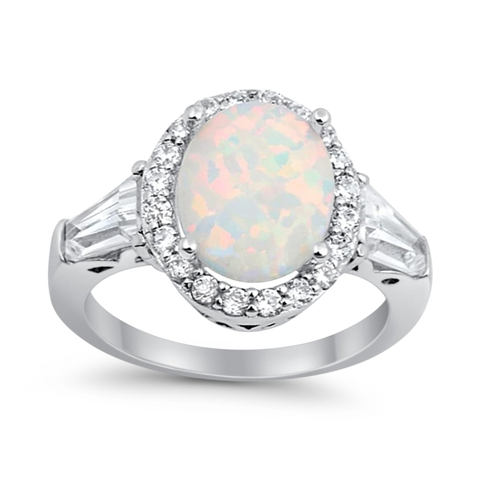 Halo Fashion Ring Round Baguette Simulated CZ 925 Sterling Silver