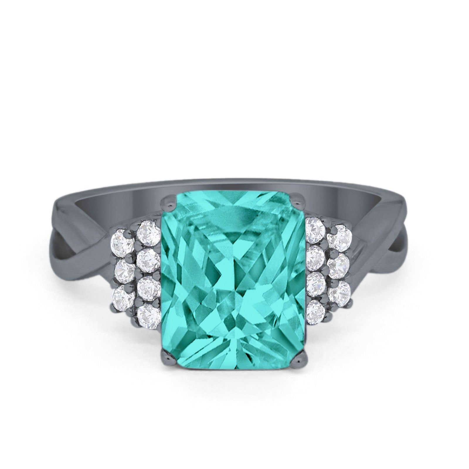 Wedding Ring Emerald Cut Simulated Cubic Zirconia 925 Sterling Silver