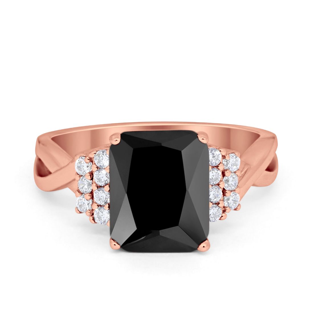 Wedding Ring Emerald Cut Simulated Cubic Zirconia 925 Sterling Silver