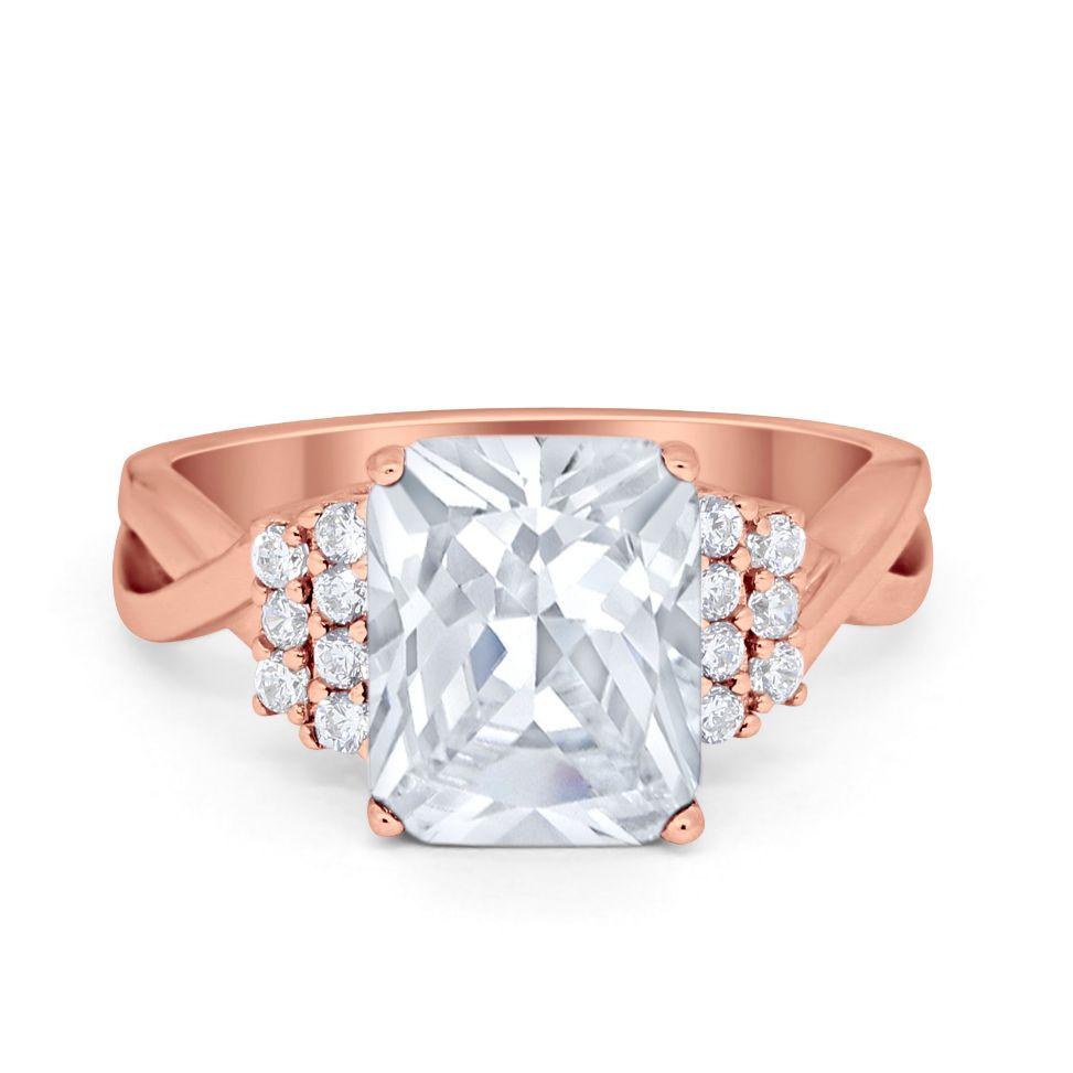 Wedding Ring Emerald Cut Simulated Cubic Zirconia 925 Sterling Silver