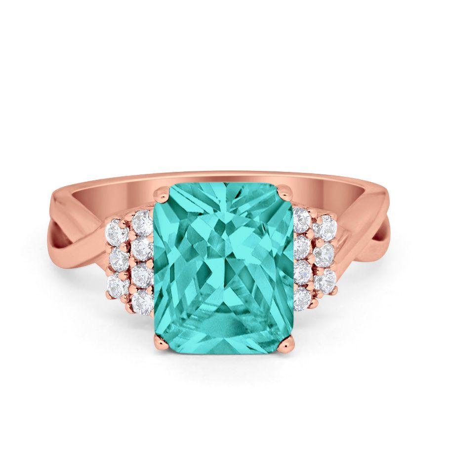 Wedding Ring Emerald Cut Simulated Cubic Zirconia 925 Sterling Silver