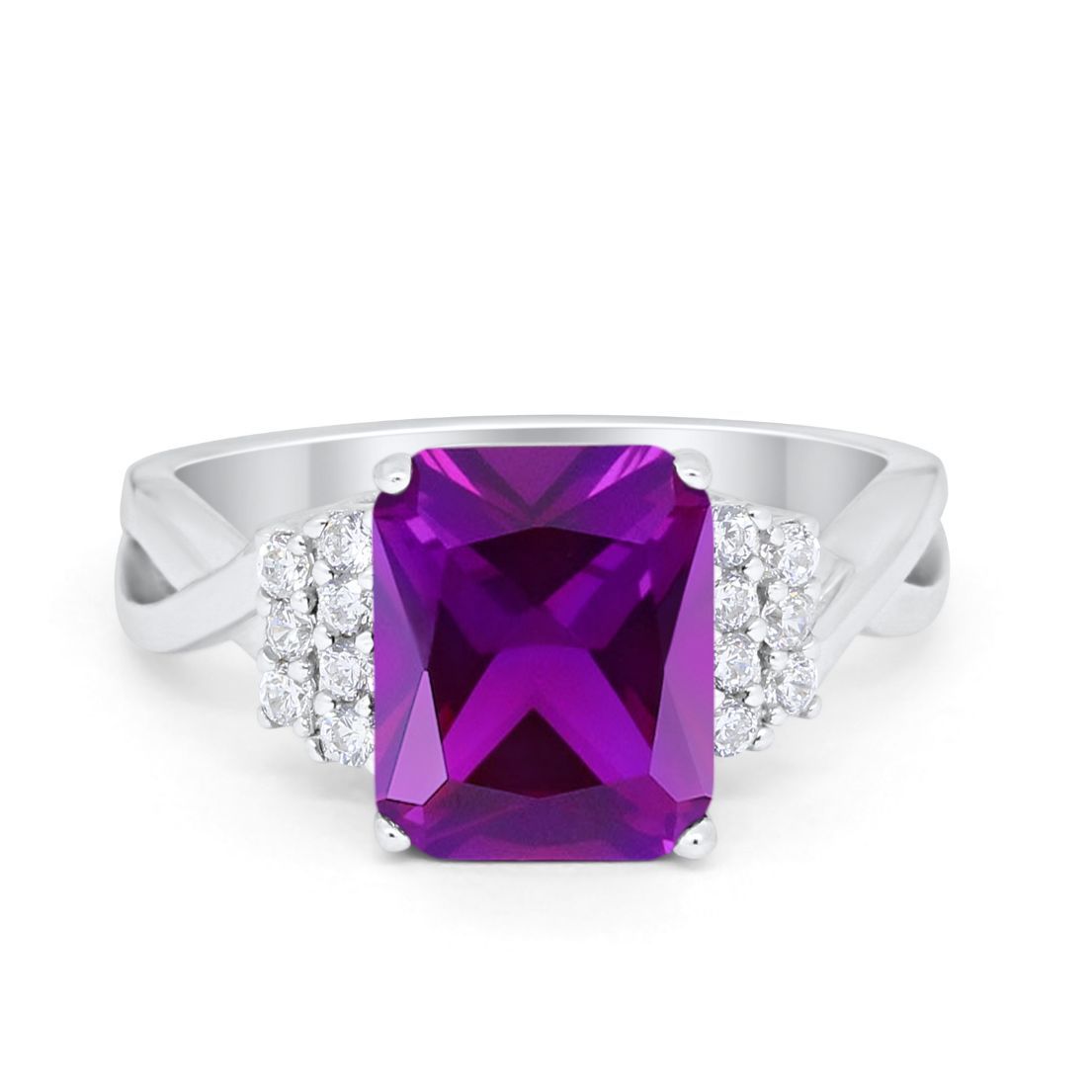 Wedding Ring Emerald Cut Simulated Cubic Zirconia 925 Sterling Silver