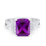Wedding Ring Emerald Cut Simulated Cubic Zirconia 925 Sterling Silver