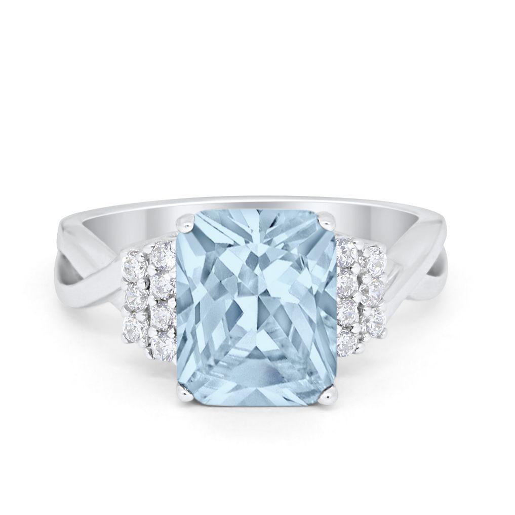 Wedding Ring Emerald Cut Simulated Cubic Zirconia 925 Sterling Silver