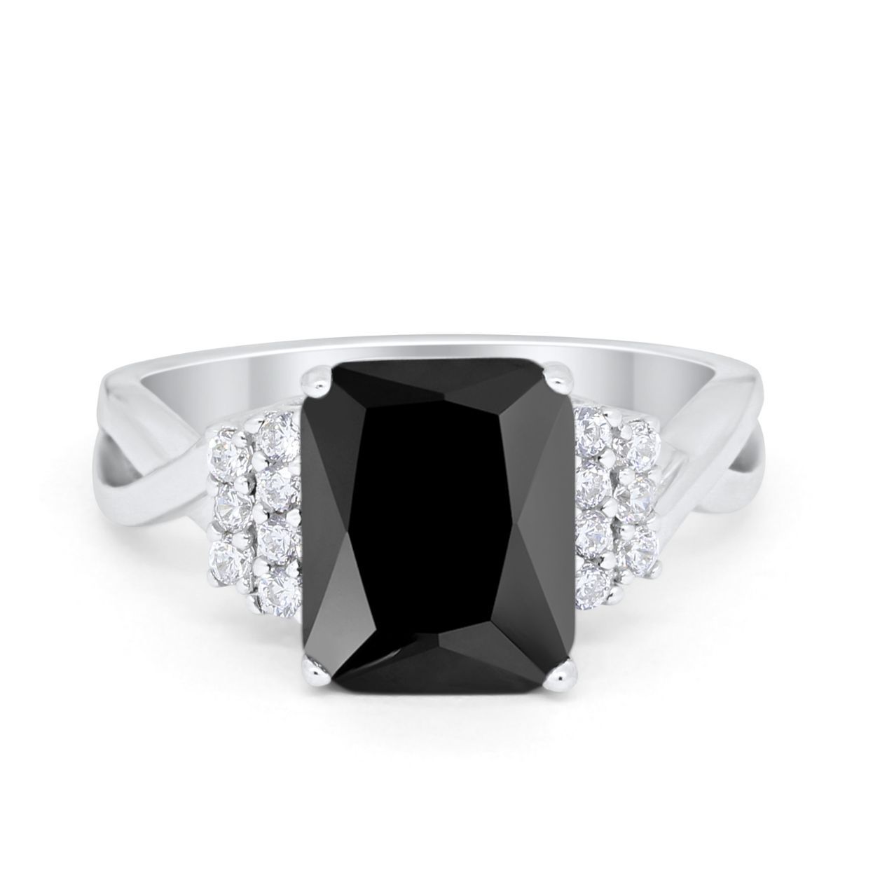 Wedding Ring Emerald Cut Simulated Cubic Zirconia 925 Sterling Silver