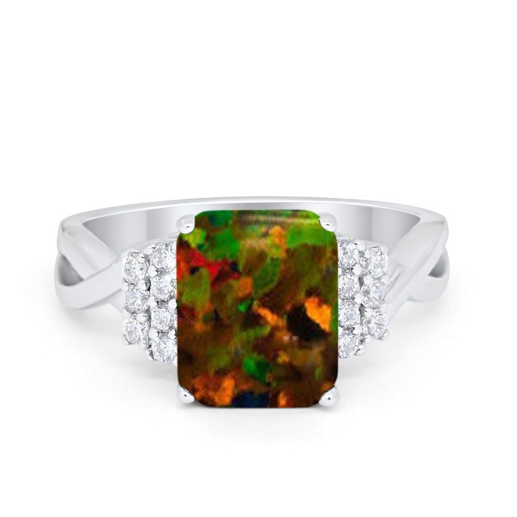 Wedding Ring Emerald Cut Simulated Cubic Zirconia 925 Sterling Silver
