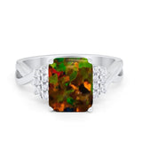 Wedding Ring Emerald Cut Simulated Cubic Zirconia 925 Sterling Silver