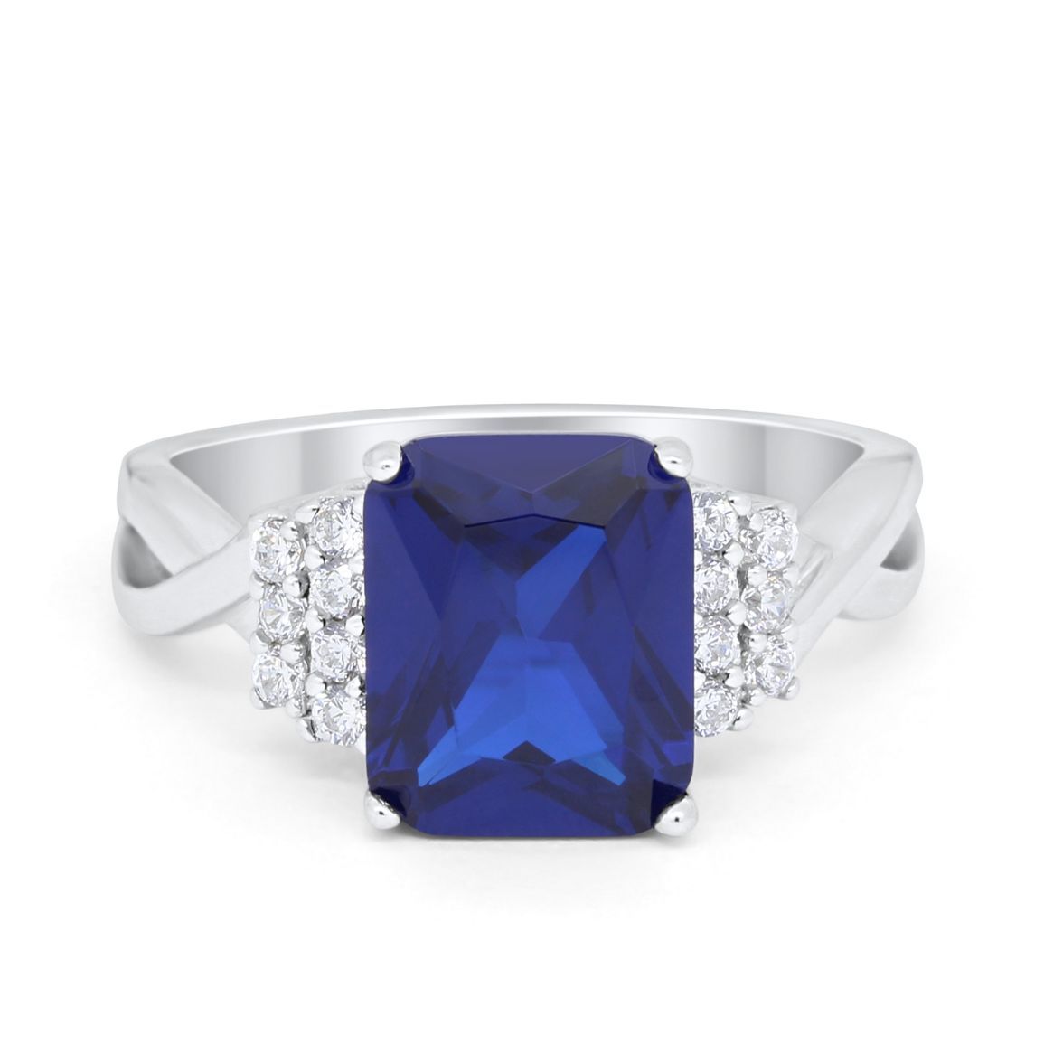 Wedding Ring Emerald Cut Simulated Cubic Zirconia 925 Sterling Silver