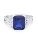 Wedding Ring Emerald Cut Simulated Cubic Zirconia 925 Sterling Silver
