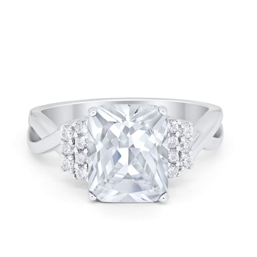 Wedding Ring Emerald Cut Simulated Cubic Zirconia 925 Sterling Silver