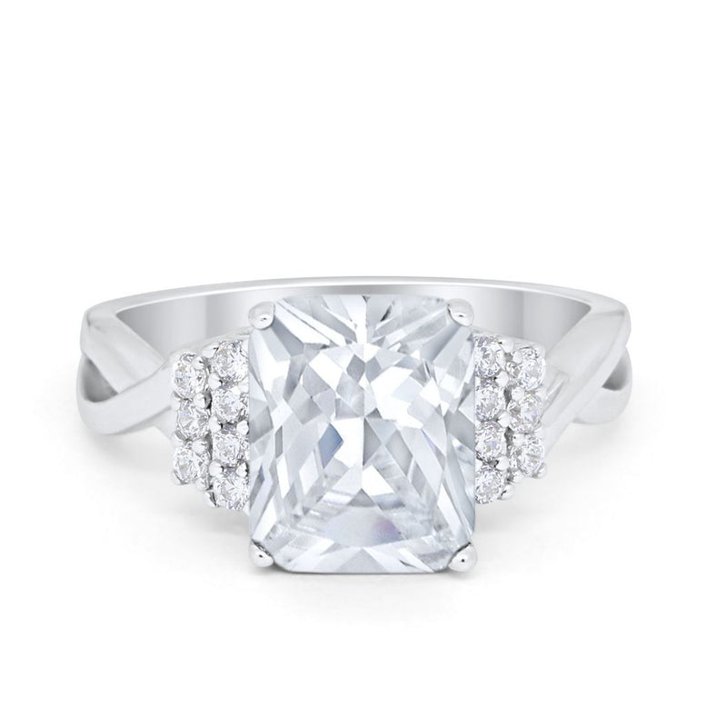 Wedding Ring Emerald Cut Simulated Cubic Zirconia 925 Sterling Silver