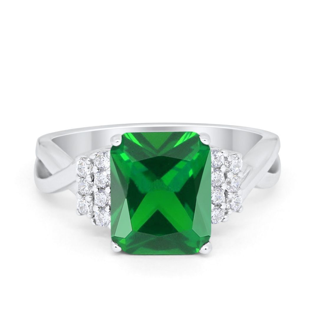 Wedding Ring Emerald Cut Simulated Cubic Zirconia 925 Sterling Silver