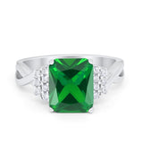 Wedding Ring Emerald Cut Simulated Cubic Zirconia 925 Sterling Silver