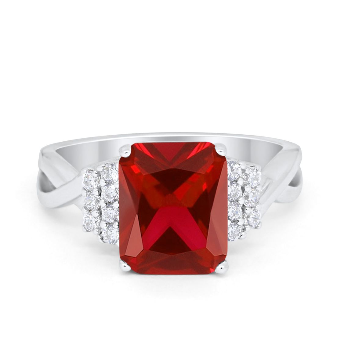 Wedding Ring Emerald Cut Simulated Cubic Zirconia 925 Sterling Silver