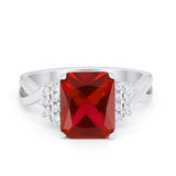 Wedding Ring Emerald Cut Simulated Cubic Zirconia 925 Sterling Silver