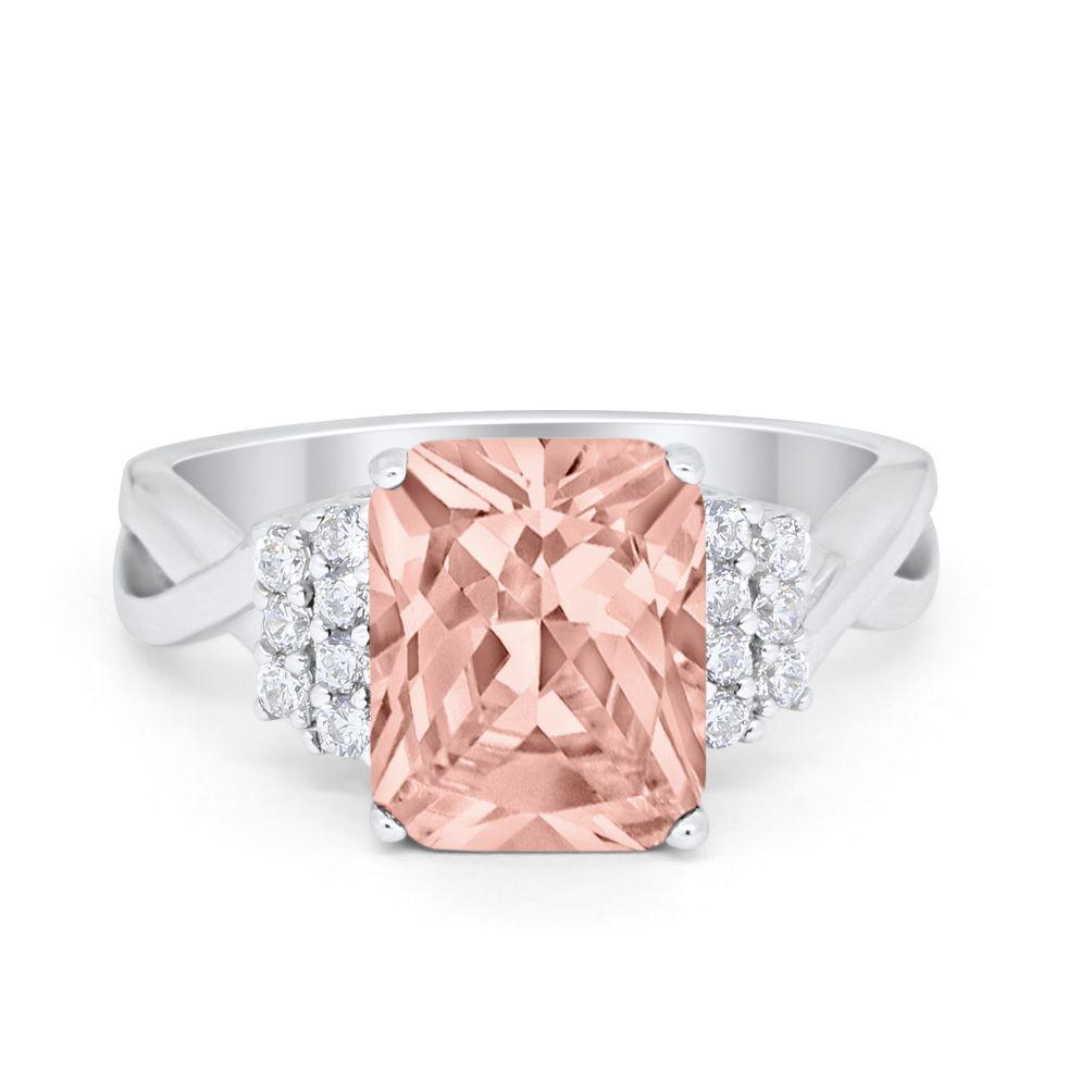 Wedding Ring Emerald Cut Simulated Cubic Zirconia 925 Sterling Silver
