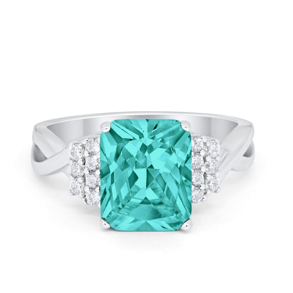 Wedding Ring Emerald Cut Simulated Cubic Zirconia 925 Sterling Silver