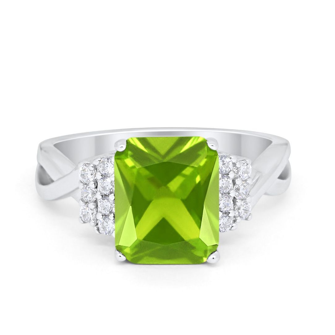 Wedding Ring Emerald Cut Simulated Cubic Zirconia 925 Sterling Silver