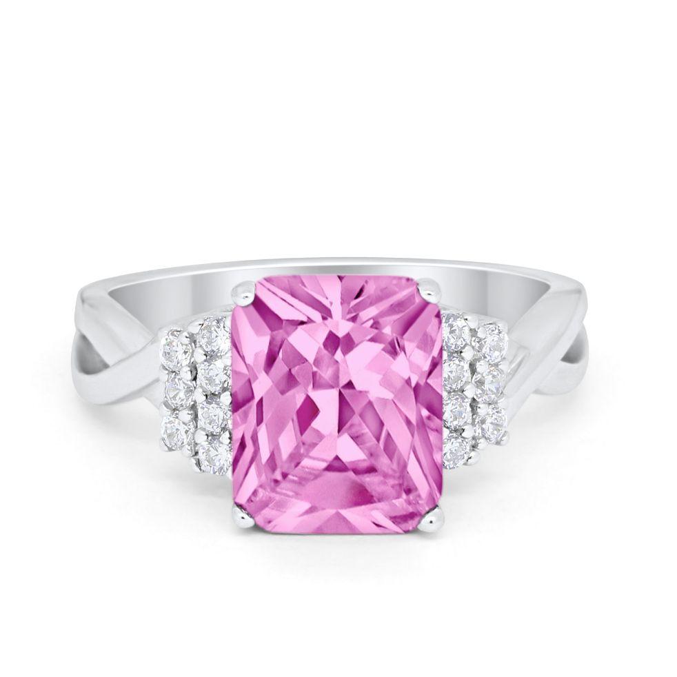Wedding Ring Emerald Cut Simulated Cubic Zirconia 925 Sterling Silver