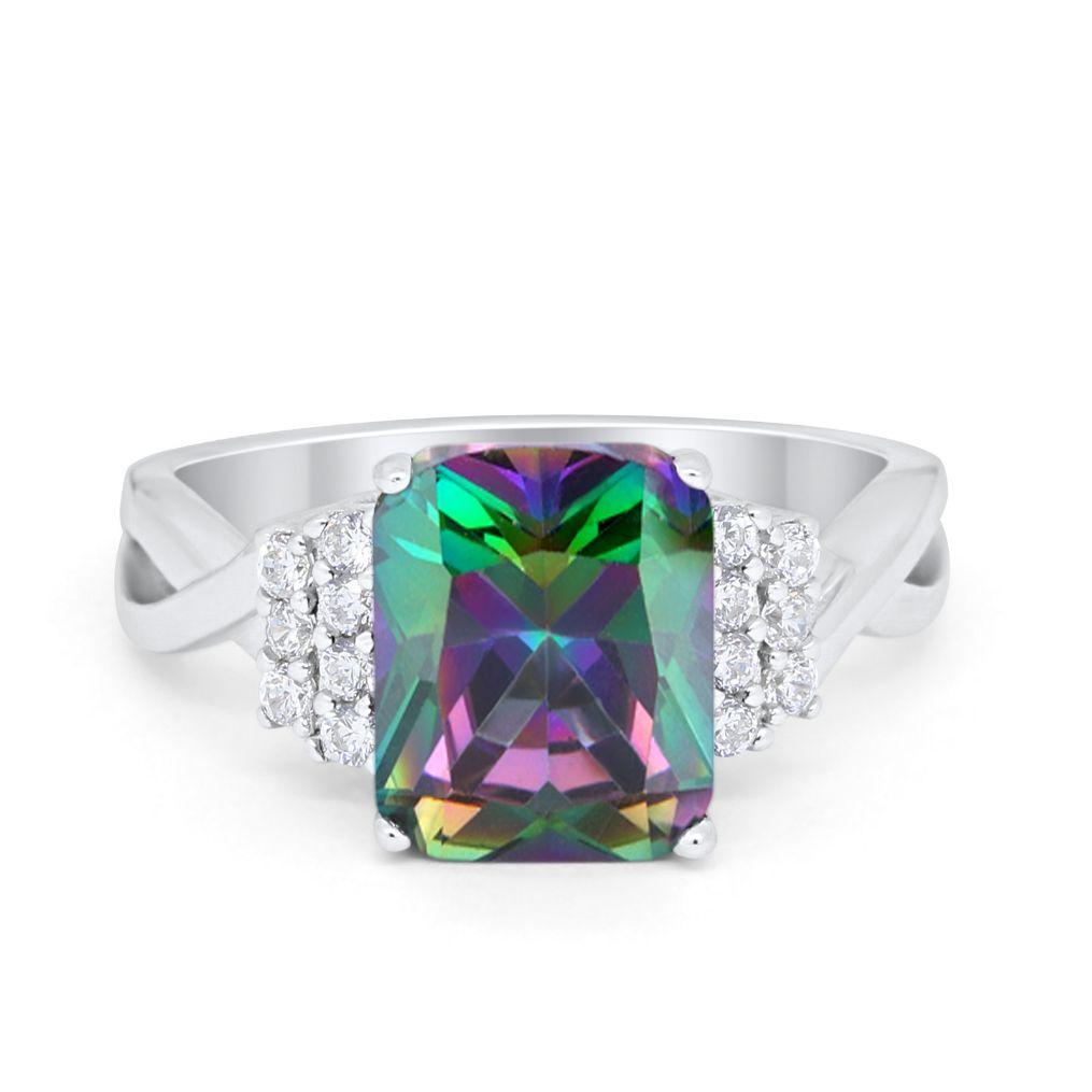 Wedding Ring Emerald Cut Simulated Cubic Zirconia 925 Sterling Silver