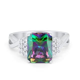 Wedding Ring Emerald Cut Simulated Cubic Zirconia 925 Sterling Silver