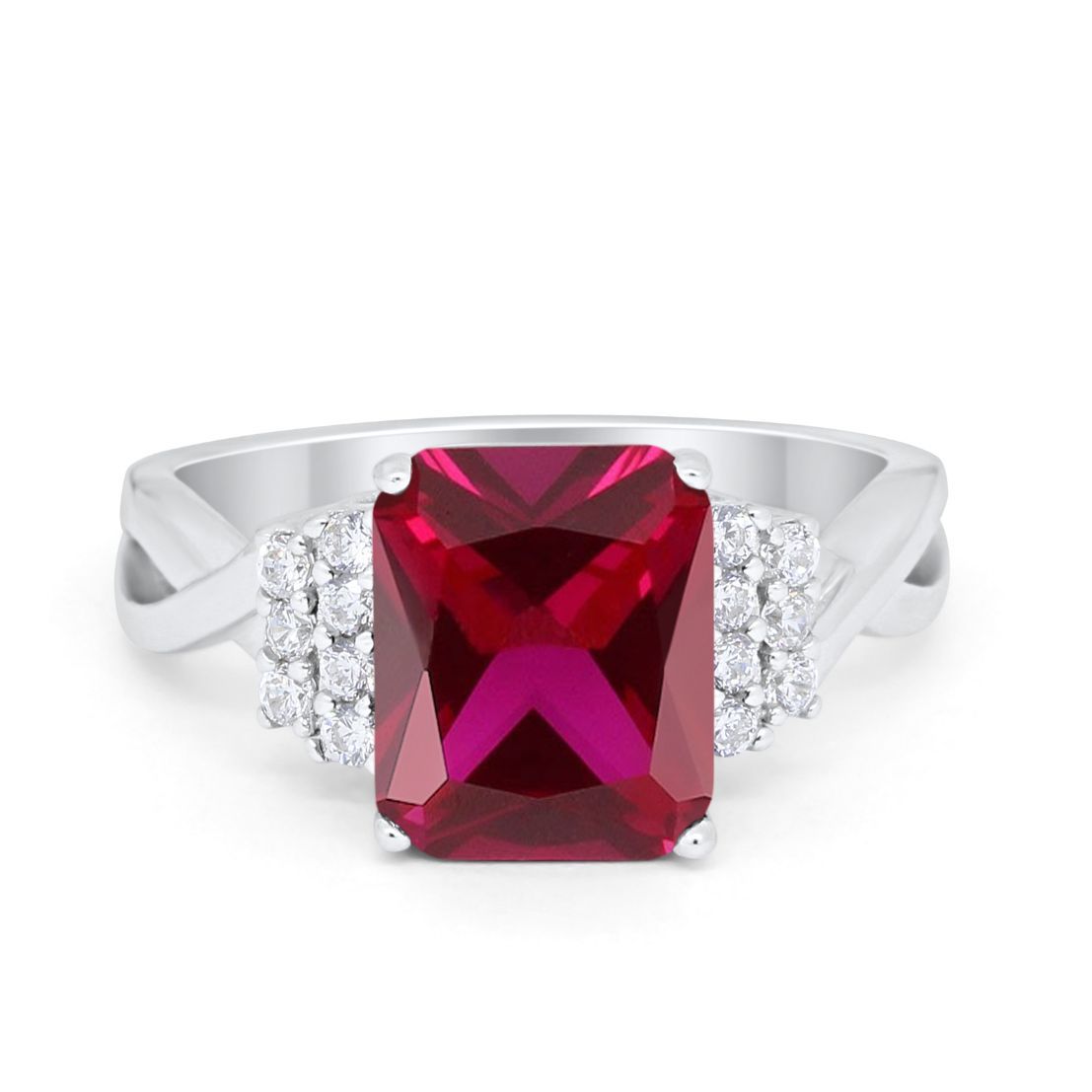 Wedding Ring Emerald Cut Simulated Cubic Zirconia 925 Sterling Silver