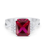 Wedding Ring Emerald Cut Simulated Cubic Zirconia 925 Sterling Silver