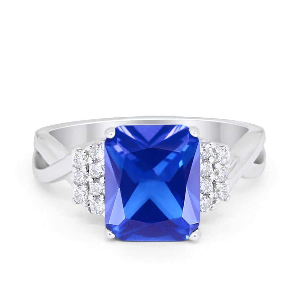 Wedding Ring Emerald Cut Simulated Cubic Zirconia 925 Sterling Silver