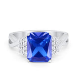 Wedding Ring Emerald Cut Simulated Cubic Zirconia 925 Sterling Silver